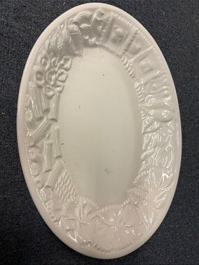 White Ceramic Oval Serving Platter - Classic Embossed Design
